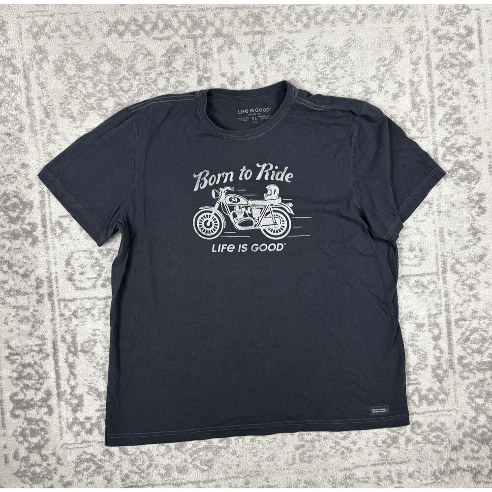 Life Is Good T Shirt Mens Black Motorcycle Born To Ride Graphic Logo Size XL
